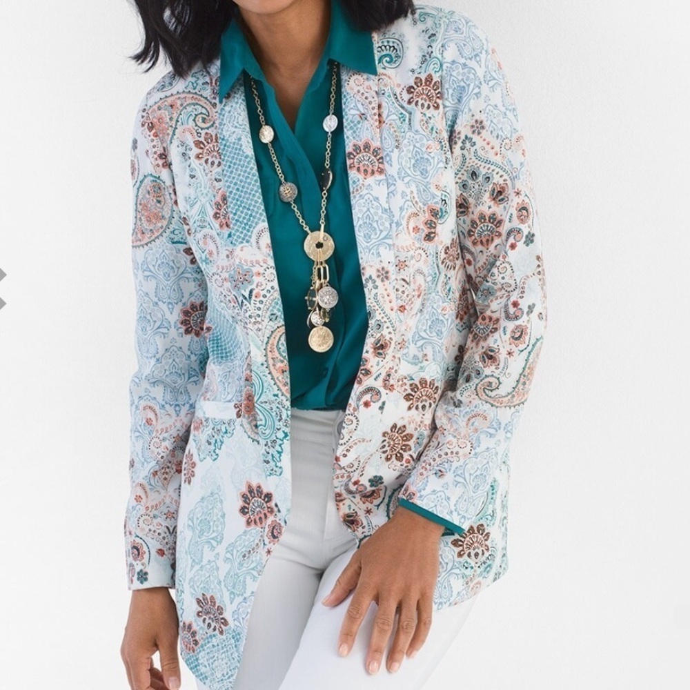 Like New Chicos Floral Twill Jacket Top Size Large